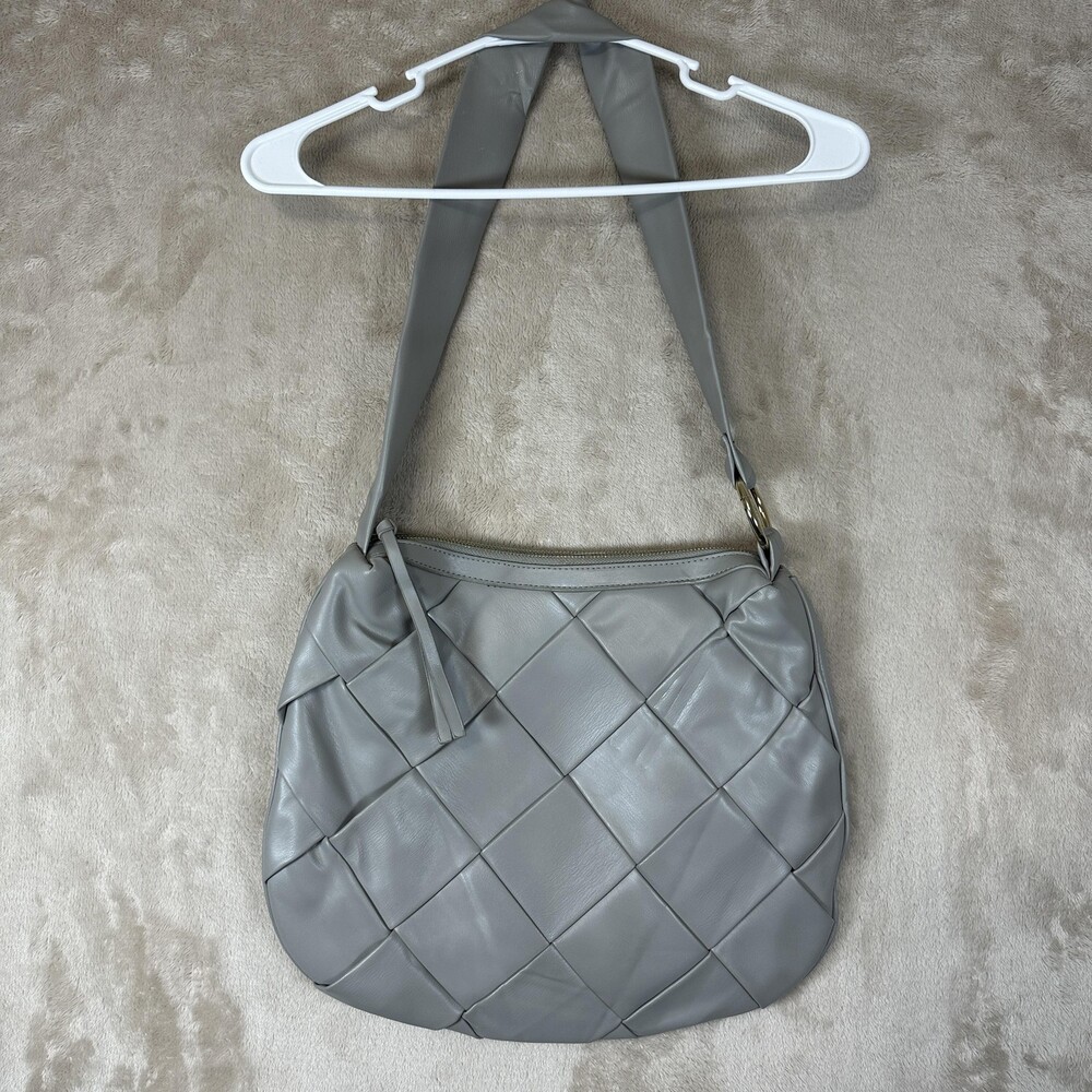 Like Dreams Shoulder Bag Womens Large Gray Faux Leather Woven Quilted Hobo